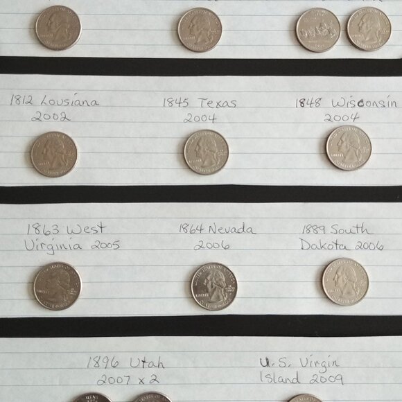 Collection of state quarters from various years. States Listed - Picture 3 of 3